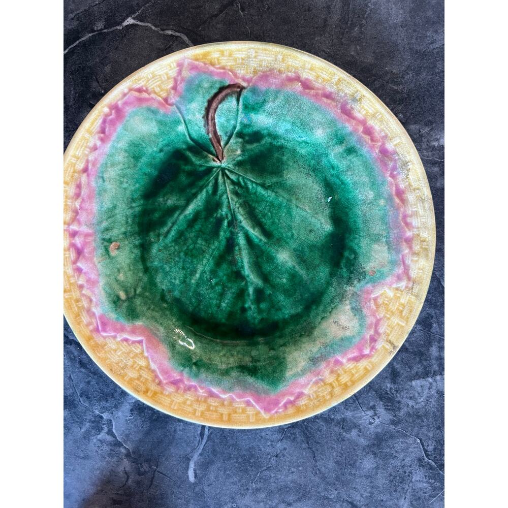 Etruscan Majolica Plate 1880's Maple Leaf antique glazed plate